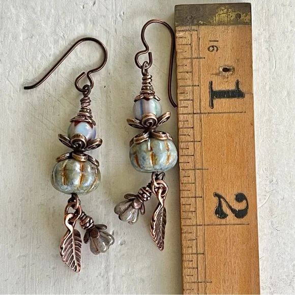 Hand Crafted “Pumpkin Blues” Dangle Earrings - Picture 8 of 9